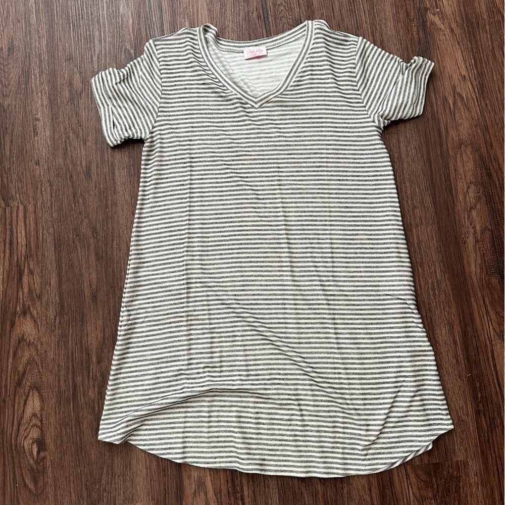 Gray and white striped dress - Pink Lily